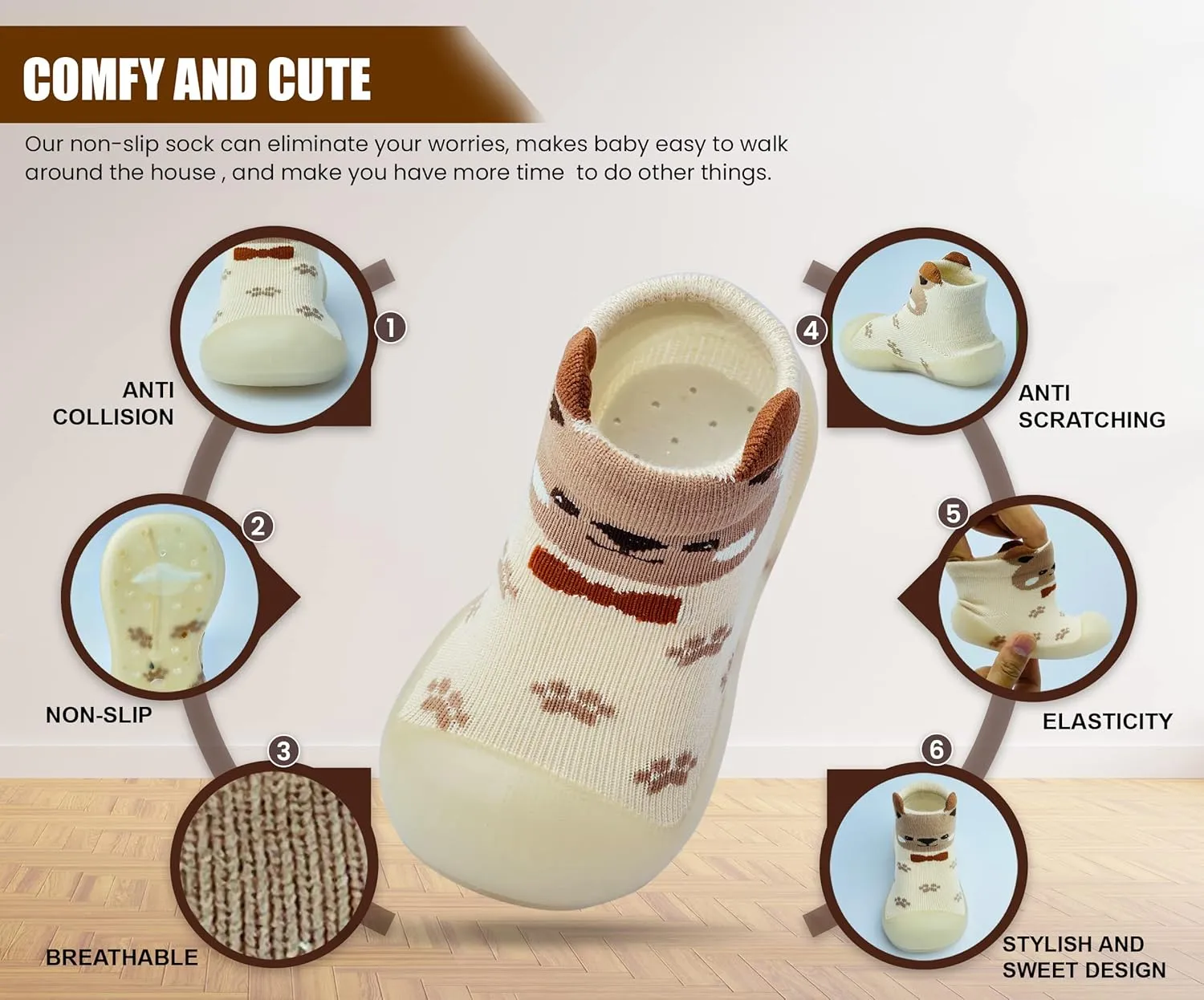 Baby Sock Shoes Boys Girls First Walking Shoes Non-Slip Slippers Soft Sole Sneakers Toddler Infant Babygirl
