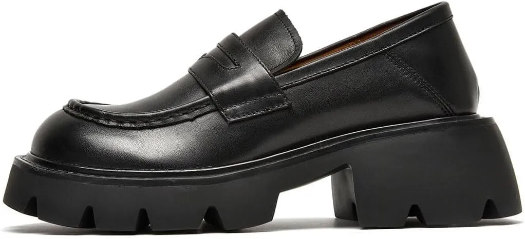 BEAU TODAY Chunky Loafers Women,Patent Leather Platform Loafers for Women,Lug Sole Slip On Penny Shoes,Comfortable Work Office Business Casual Dress Shoes