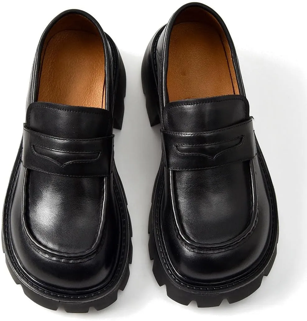 BEAU TODAY Chunky Loafers Women,Patent Leather Platform Loafers for Women,Lug Sole Slip On Penny Shoes,Comfortable Work Office Business Casual Dress Shoes