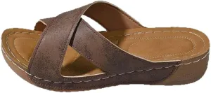 BILIKEYU Womens Slip On Slide Sandals Crisscross Straps Open Toe Soft Rubber Sole Casual Summer Beach Wedge Platform Sandal