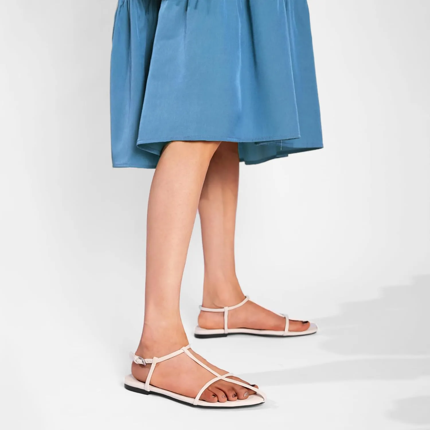 Black Flat Sandals for Women Adjustable Metallic Buckle Ankle Strap Slide Sandals Comfortable Pointed Open Toe Slip on Sandal
