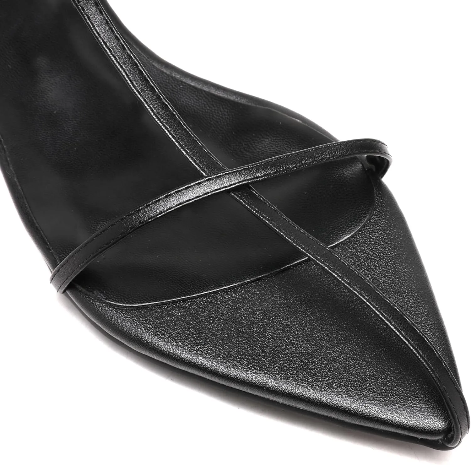 Black Flat Sandals for Women Adjustable Metallic Buckle Ankle Strap Slide Sandals Comfortable Pointed Open Toe Slip on Sandal