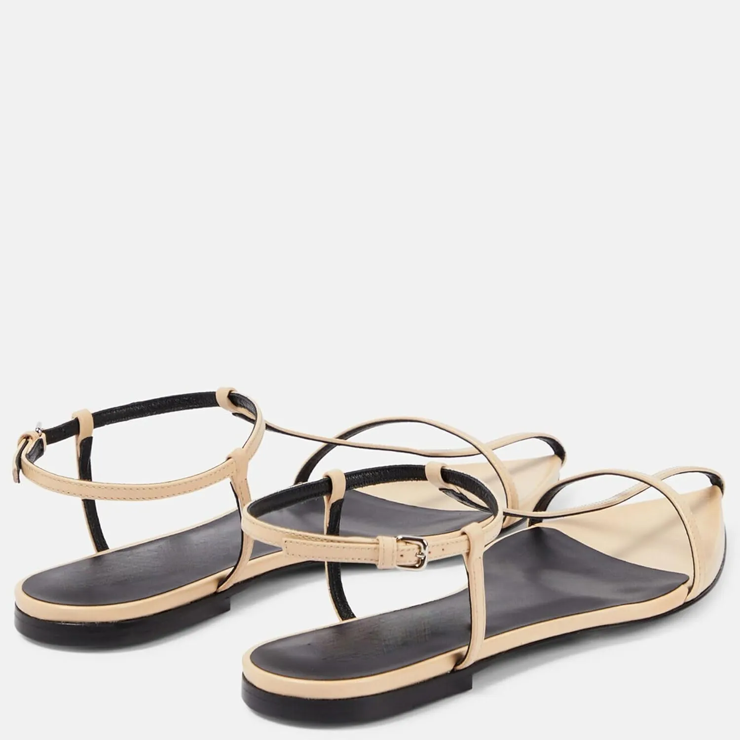 Black Flat Sandals for Women Adjustable Metallic Buckle Ankle Strap Slide Sandals Comfortable Pointed Open Toe Slip on Sandal