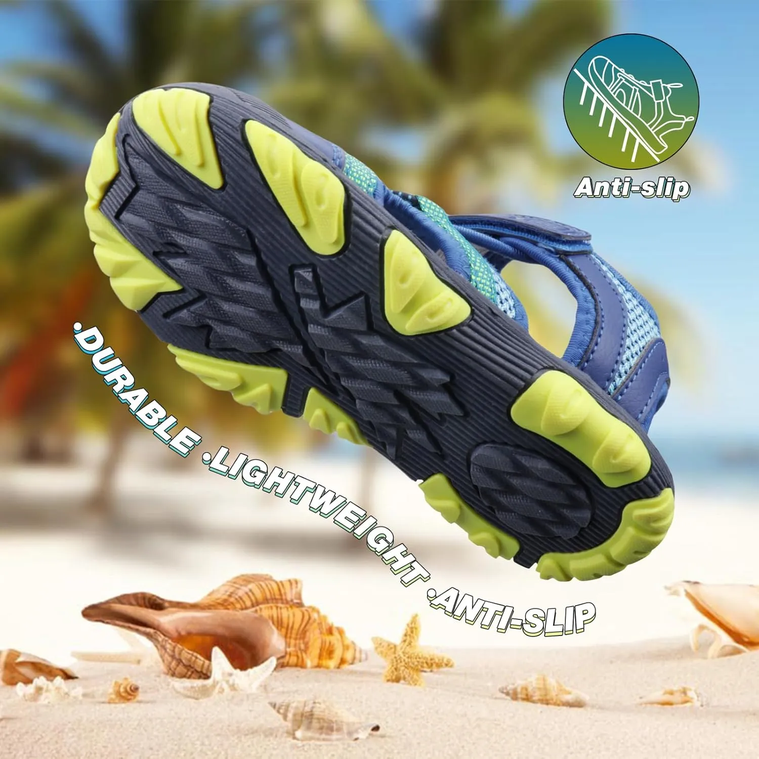 Boys Sport Sandals Summer Closed Toe Hook Loop Outdoor Athletic Walking Shoes (Toddler/Little Kid/Big Kid)