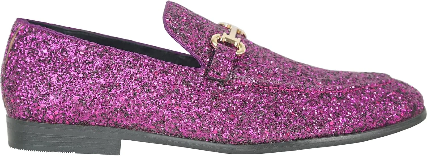 bravo! Men Dress Shoe Prom Slip-on Loafer Lace-up Oxford Cap Toe Metallic Glitter for Wedding Prom Black Blue Green Gold Pink Pewter Purple Silver Red