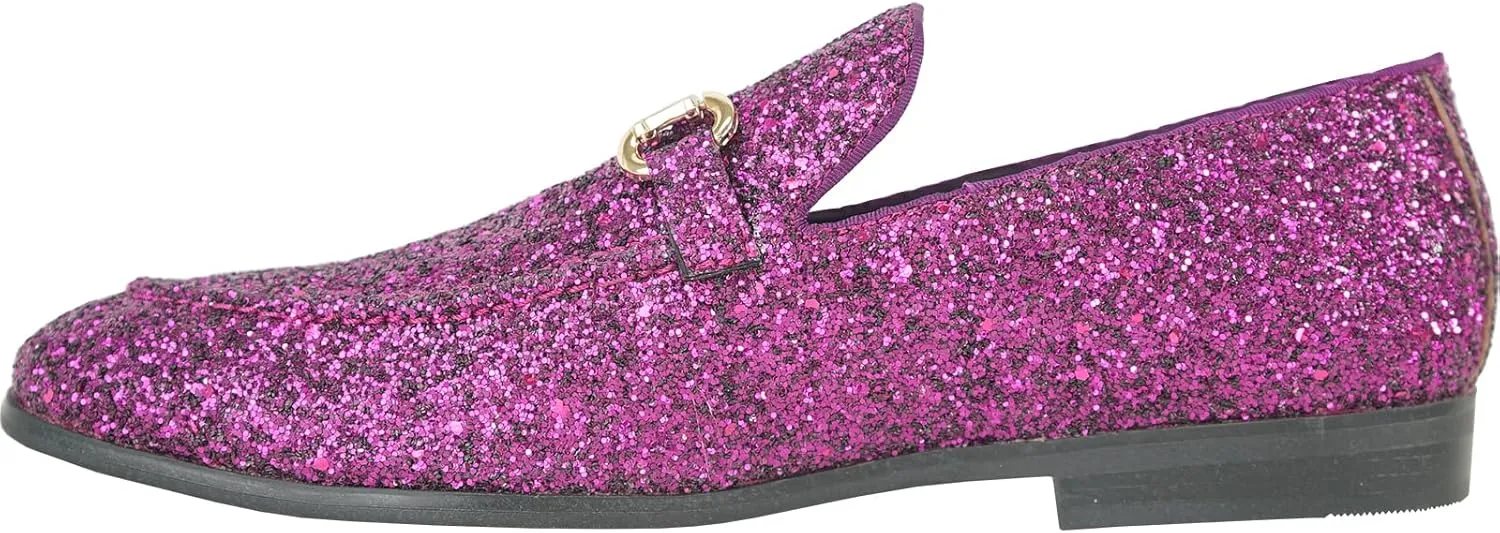 bravo! Men Dress Shoe Prom Slip-on Loafer Lace-up Oxford Cap Toe Metallic Glitter for Wedding Prom Black Blue Green Gold Pink Pewter Purple Silver Red