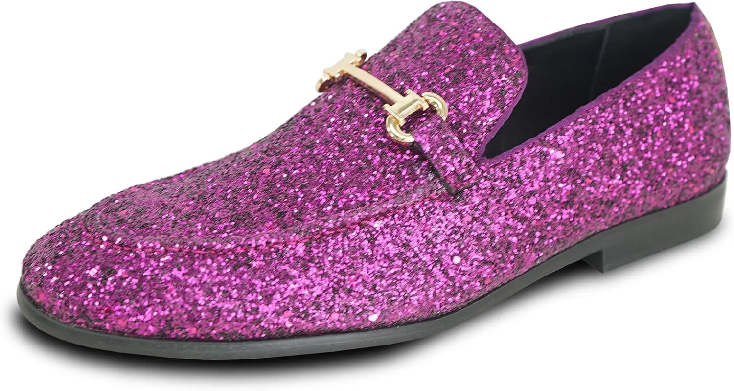 bravo! Men Dress Shoe Prom Slip-on Loafer Lace-up Oxford Cap Toe Metallic Glitter for Wedding Prom Black Blue Green Gold Pink Pewter Purple Silver Red