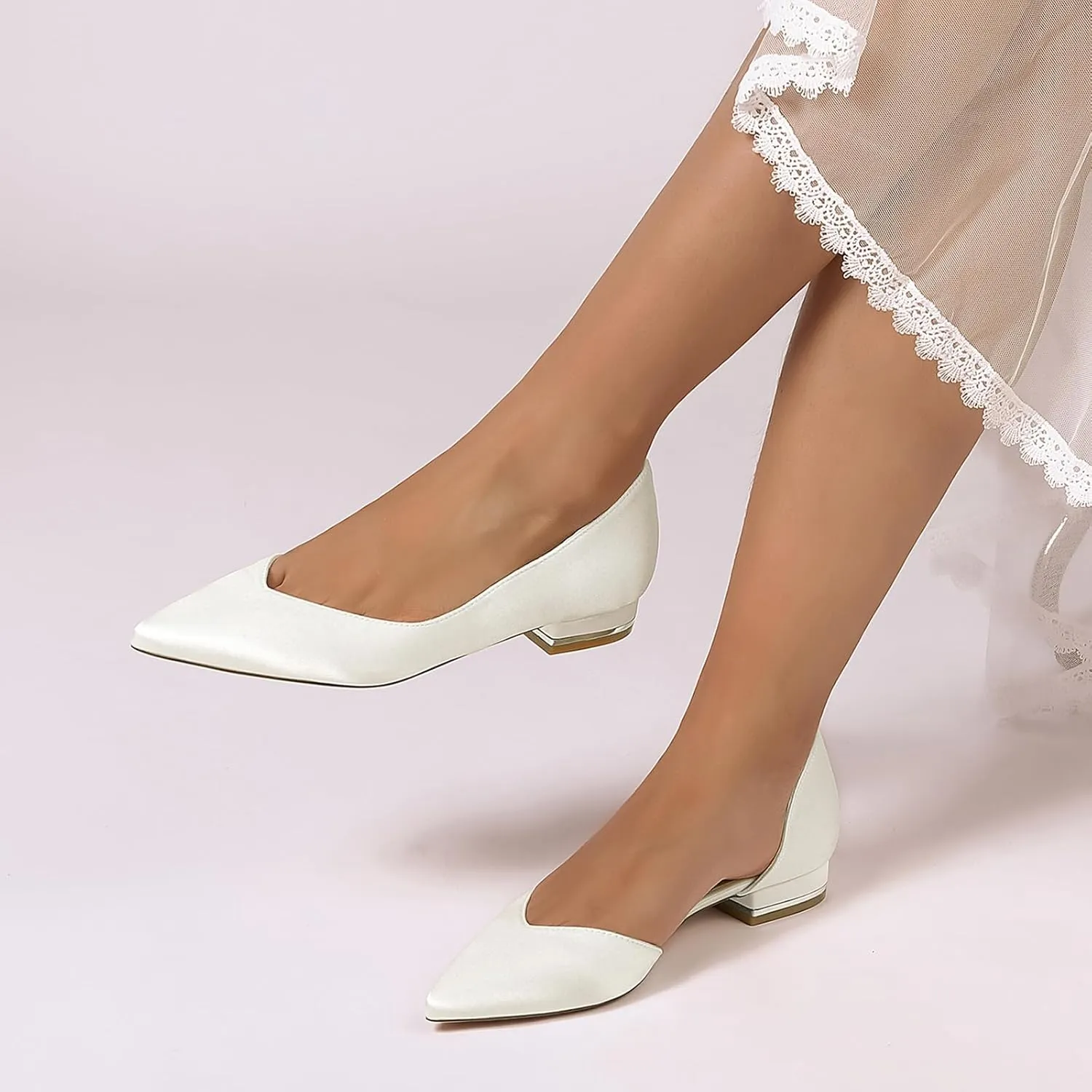 Bridal Women Wedding Shoes 2.5CM Ballet Flats Slip-On Pointed Toe Sandals for Comfortable Closed Toe Dress Shoes Casual Prom Party