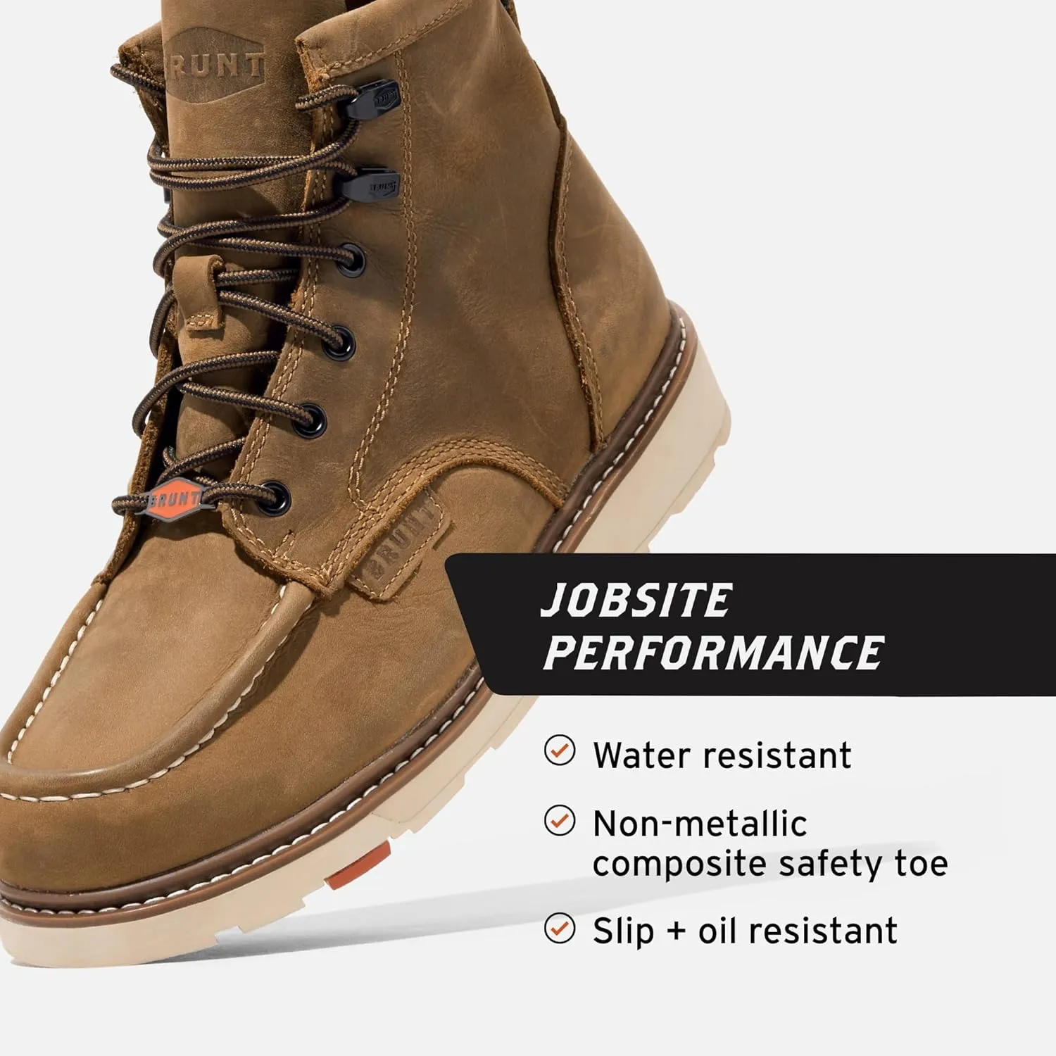 BRUNT Marin Unlined (Comp Toe) - Brown - 6" Lightweight Safety Toe Wedge Work Boot - EH Rated - Slip   Oil Resistant - Adjustable Width System