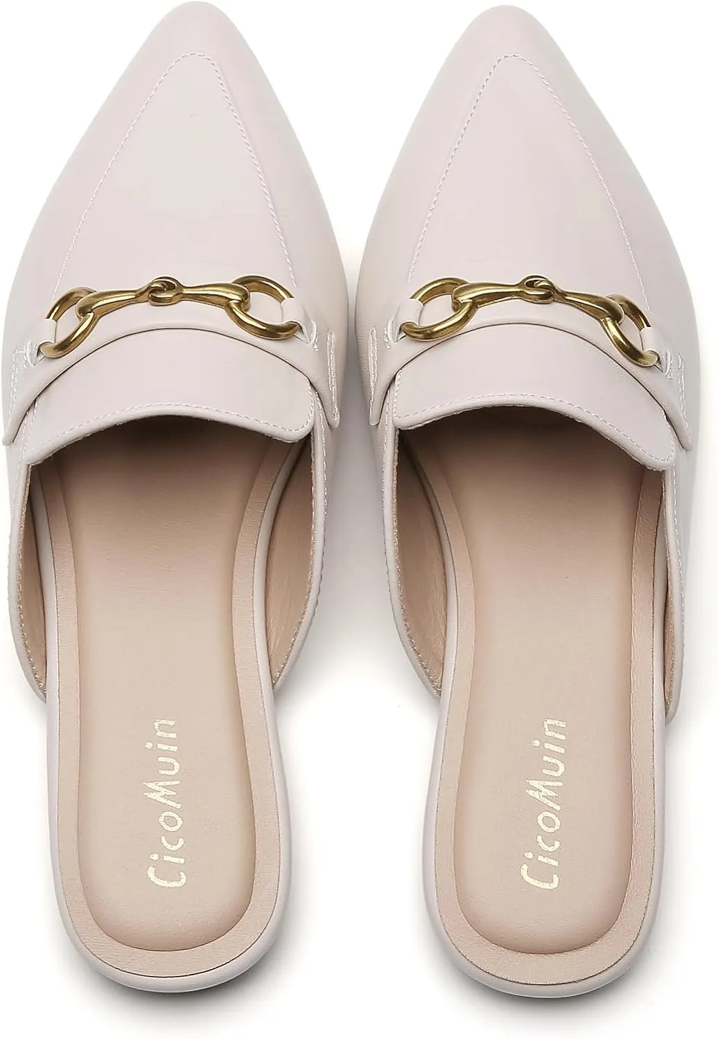 Buckle Mules for Women Pointed Toe Backless Flat Mules Slip on Slides Loafer Shoes