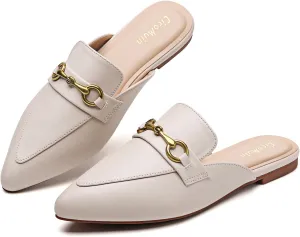 Buckle Mules for Women Pointed Toe Backless Flat Mules Slip on Slides Loafer Shoes