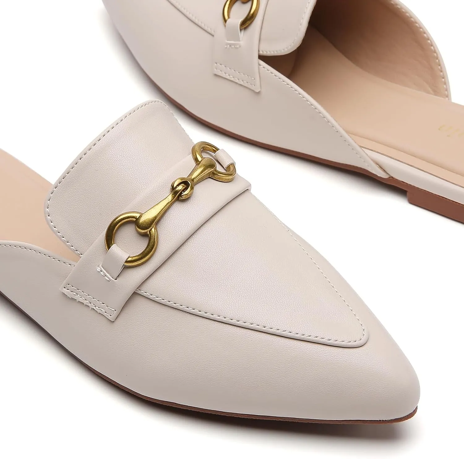 Buckle Mules for Women Pointed Toe Backless Flat Mules Slip on Slides Loafer Shoes