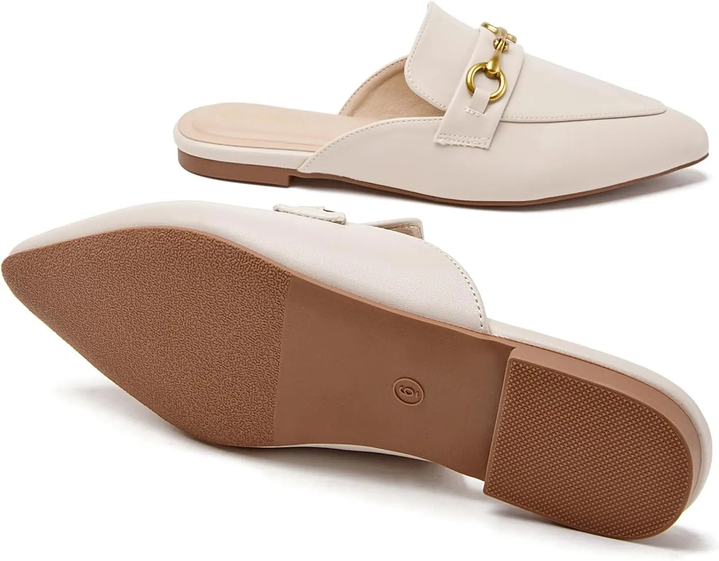 Buckle Mules for Women Pointed Toe Backless Flat Mules Slip on Slides Loafer Shoes