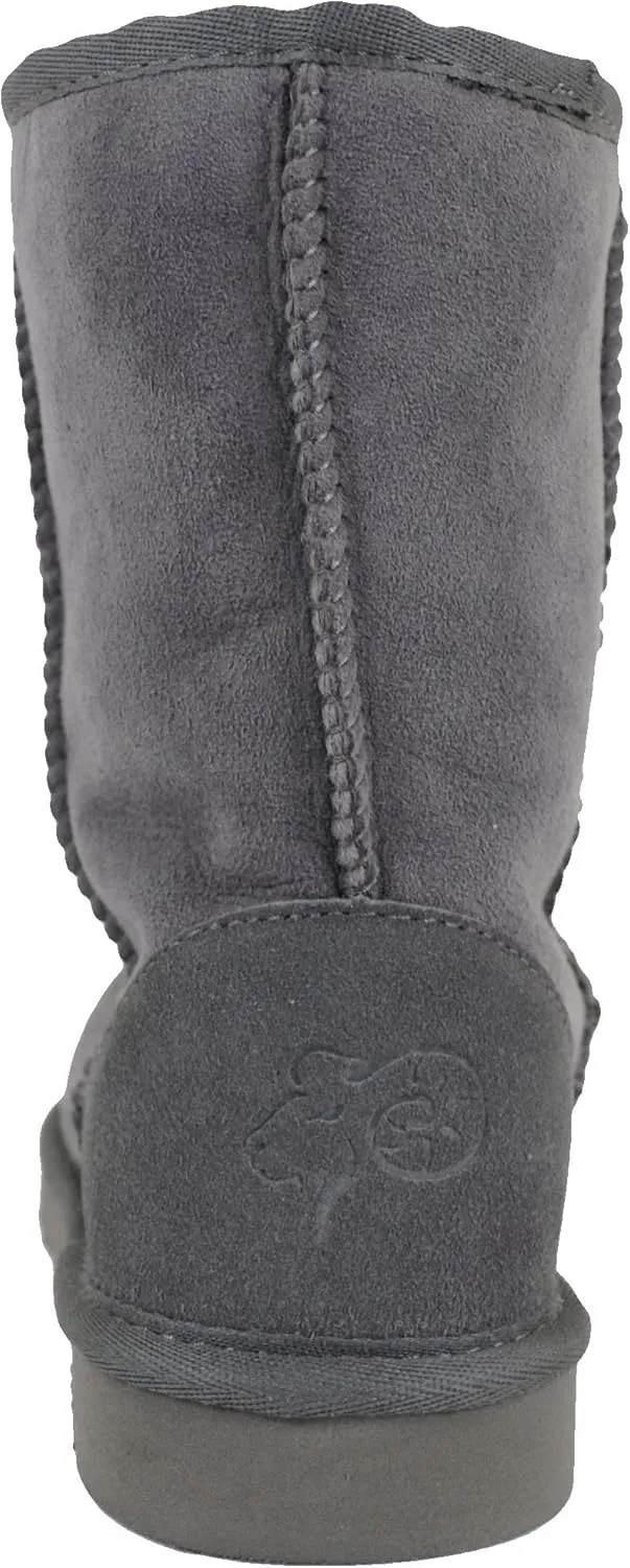 Bushga Ladies Genuine Sheepskin Mid Calf Short Boot (Black, Chocolate Brown, Grey, Chestnut, Purple)