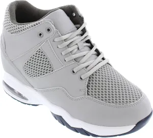 CALTO Men's Invisible Height Increasing Elevator Trainer Shoes - Grey Leather/Mesh Lace-up Lightweight Trainers Sneakers - 3.4 Inches Taller - H329084 - Size 10 D(M) US