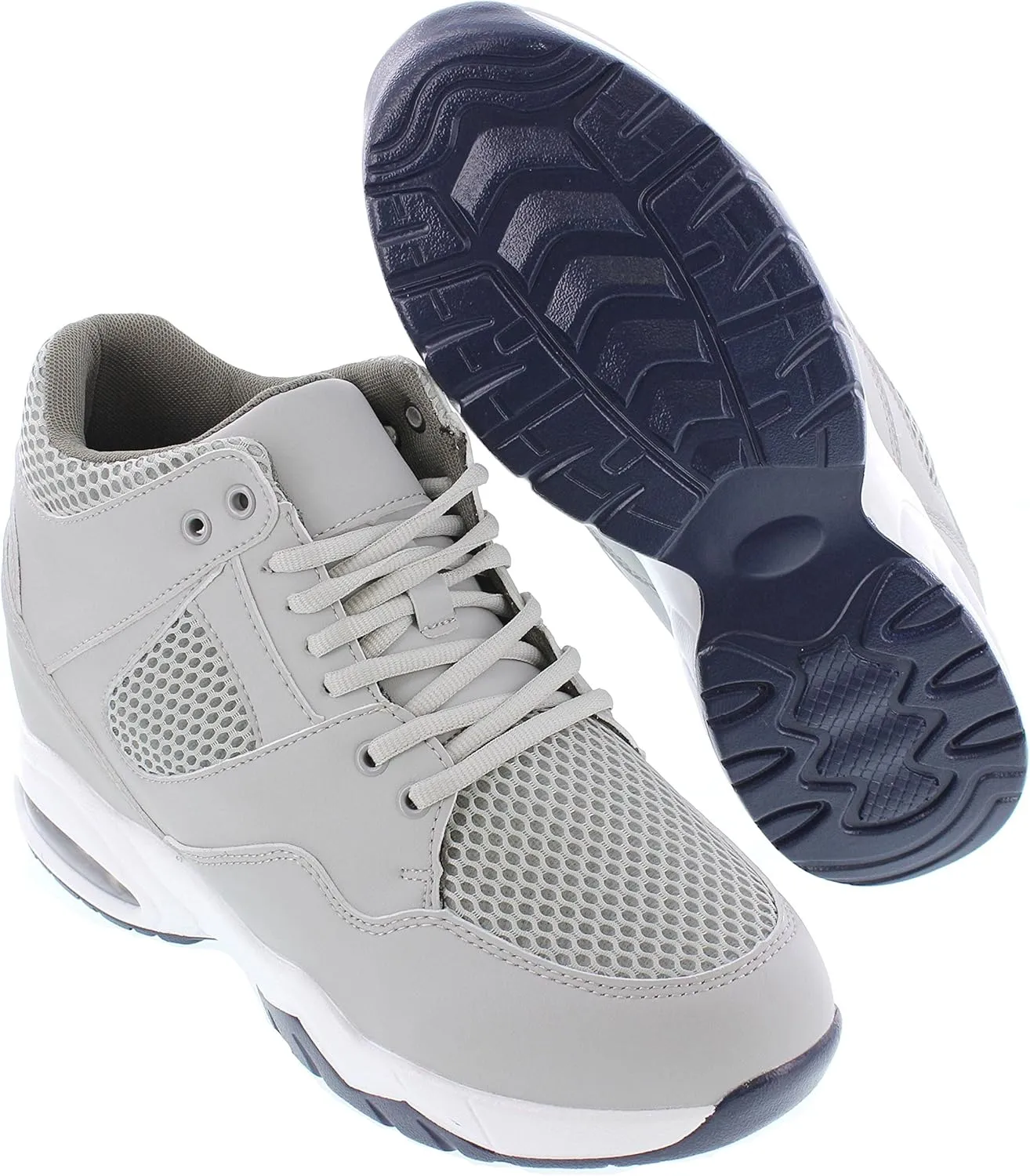 CALTO Men's Invisible Height Increasing Elevator Trainer Shoes - Grey Leather/Mesh Lace-up Lightweight Trainers Sneakers - 3.4 Inches Taller - H329084 - Size 10 D(M) US