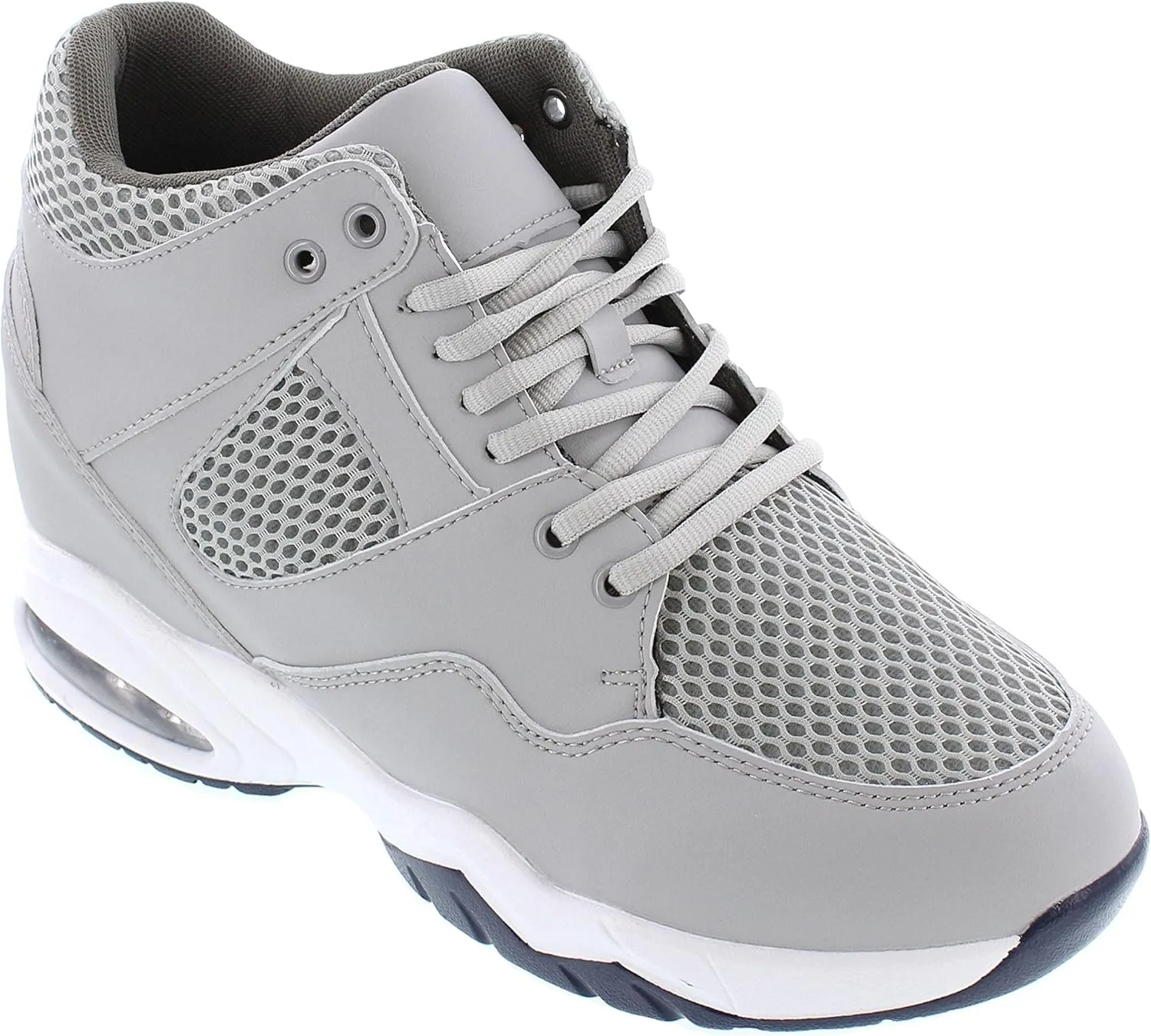 CALTO Men's Invisible Height Increasing Elevator Trainer Shoes - Grey Leather/Mesh Lace-up Lightweight Trainers Sneakers - 3.4 Inches Taller - H329084 - Size 10 D(M) US