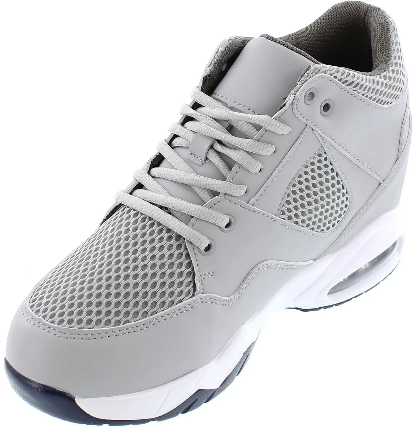 CALTO Men's Invisible Height Increasing Elevator Trainer Shoes - Grey Leather/Mesh Lace-up Lightweight Trainers Sneakers - 3.4 Inches Taller - H329084 - Size 10 D(M) US