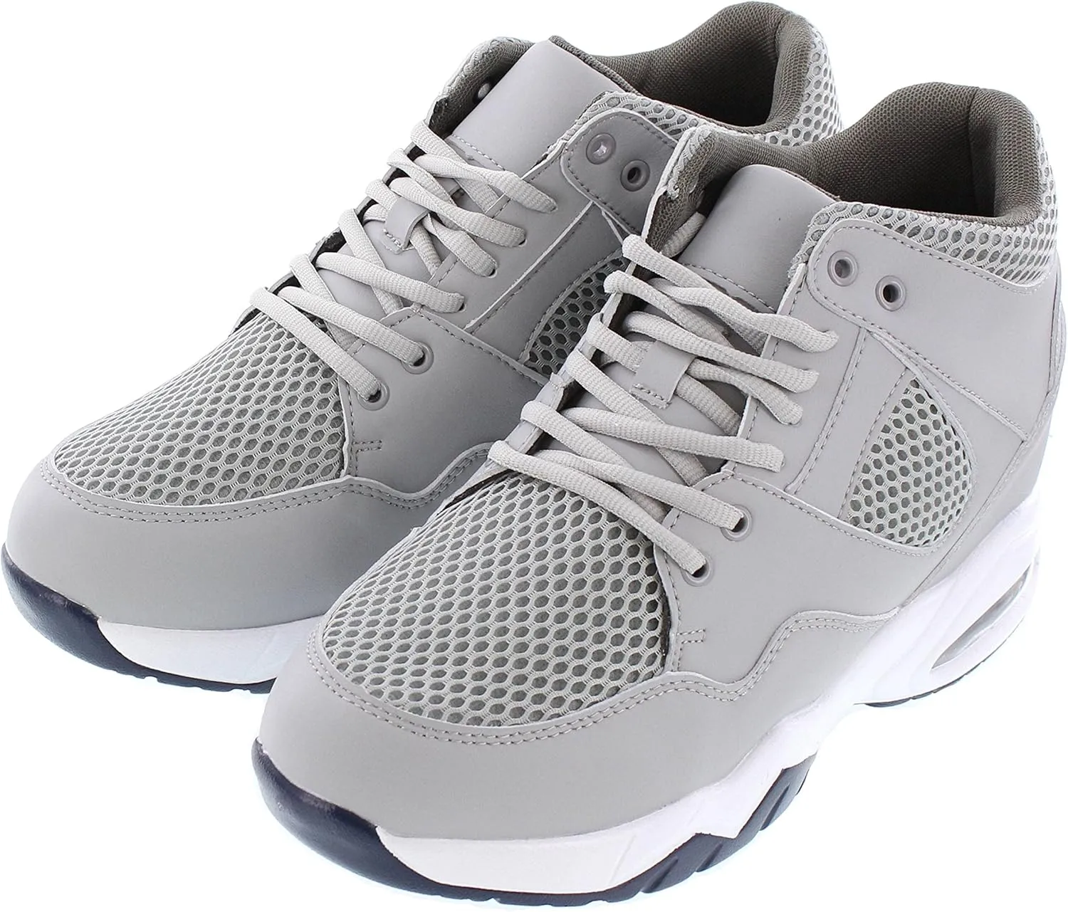 CALTO Men's Invisible Height Increasing Elevator Trainer Shoes - Grey Leather/Mesh Lace-up Lightweight Trainers Sneakers - 3.4 Inches Taller - H329084 - Size 10 D(M) US