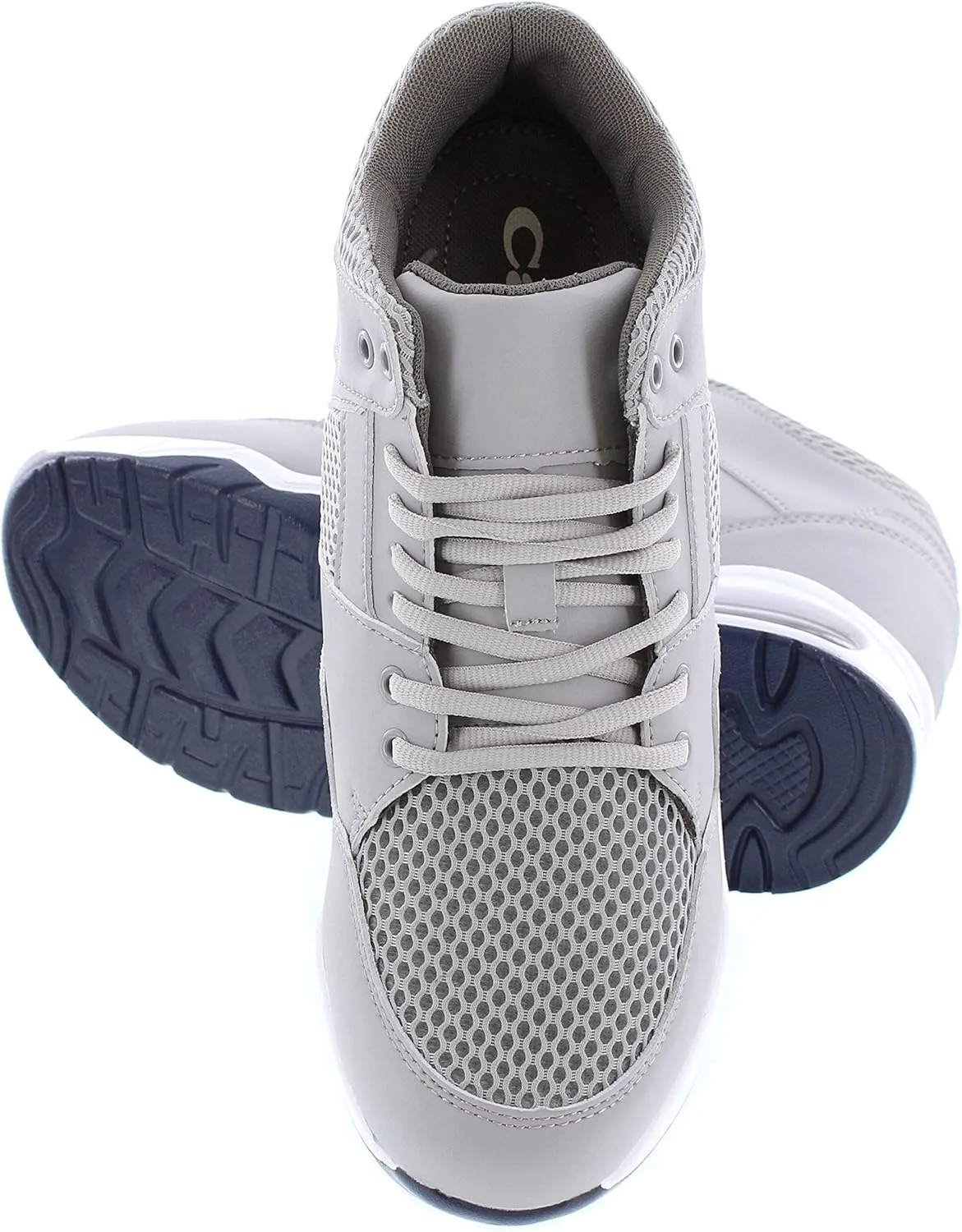 CALTO Men's Invisible Height Increasing Elevator Trainer Shoes - Grey Leather/Mesh Lace-up Lightweight Trainers Sneakers - 3.4 Inches Taller - H329084 - Size 10 D(M) US