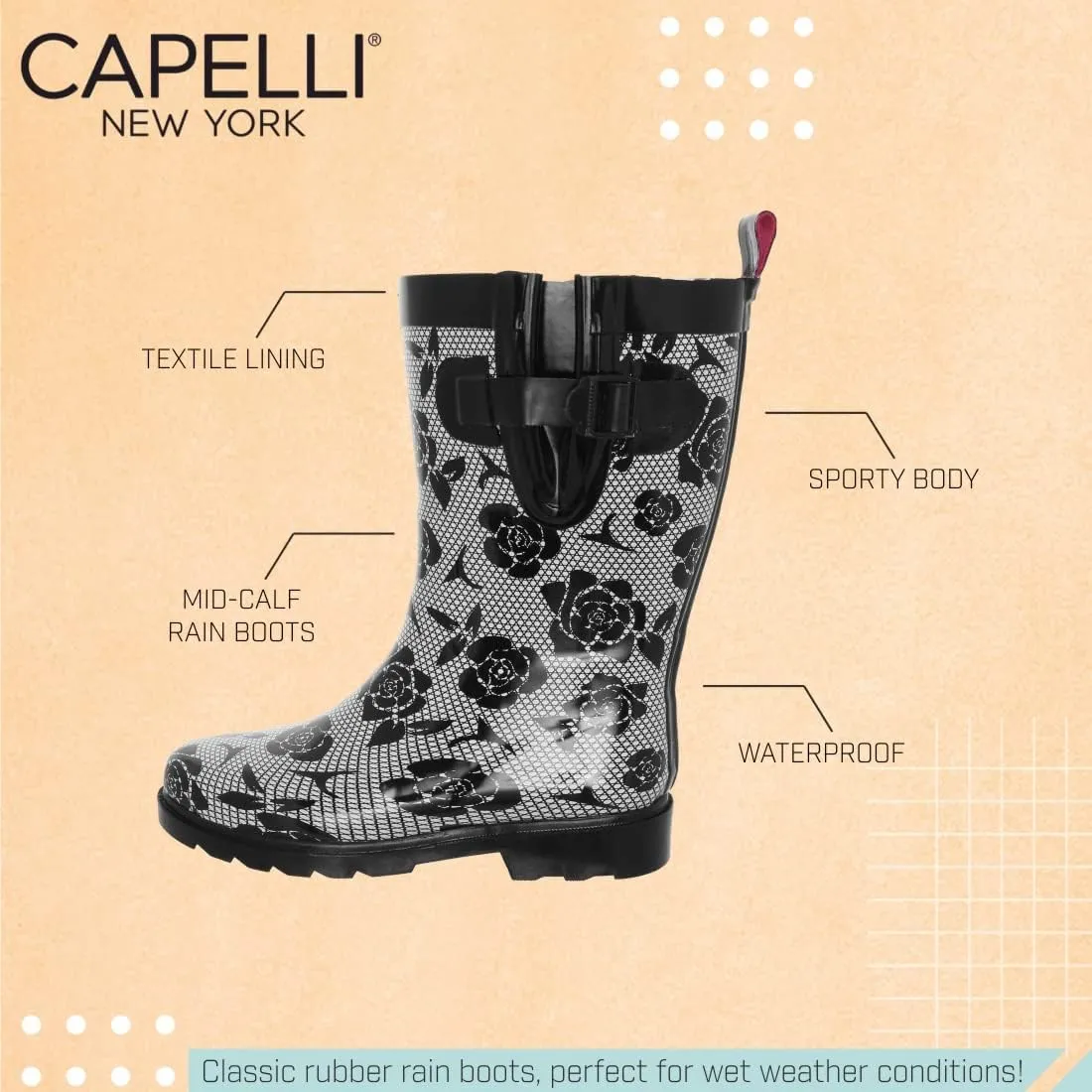 Capelli New York Ladies Mid-Calf Rubber Rain Boots
