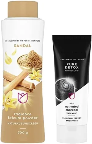 CF Sandal Radiance Talcum Powder with Natural Sunscreen, 300g & Pure Detox Face Wash, 200g