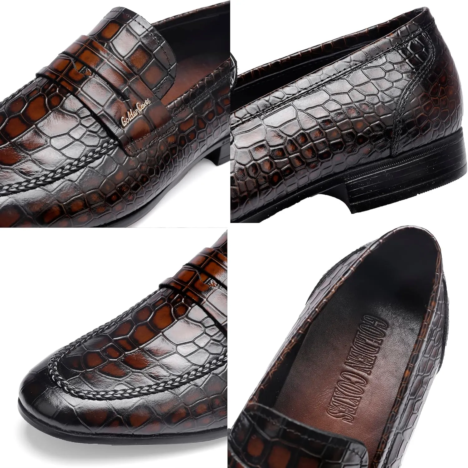 Classic Leather Dress Shoes for Mens, Fashion Crocodile Printed Casual Dress Shoe Loafer Slip On Shoes for Men