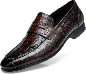 Classic Leather Dress Shoes for Mens, Fashion Crocodile Printed Casual Dress Shoe Loafer Slip On Shoes for Men
