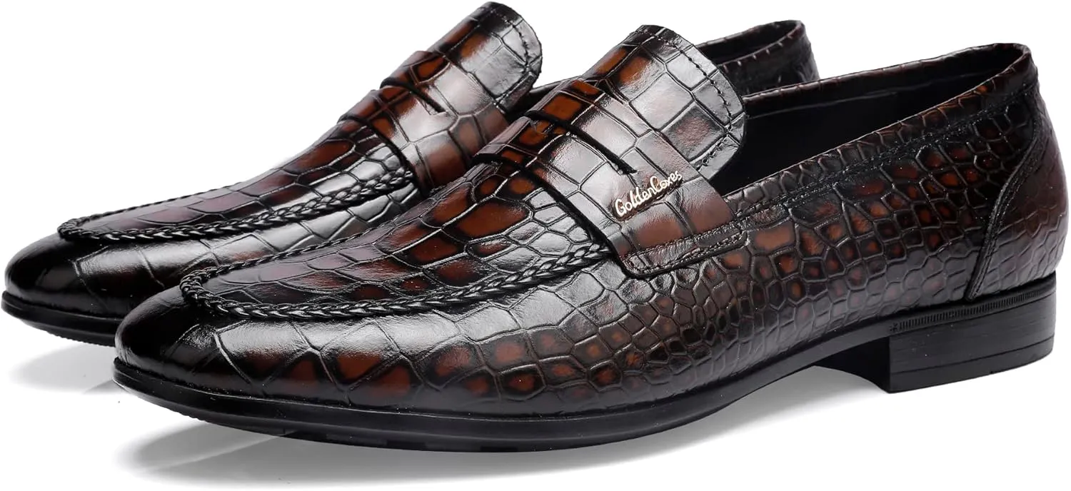 Classic Leather Dress Shoes for Mens, Fashion Crocodile Printed Casual Dress Shoe Loafer Slip On Shoes for Men