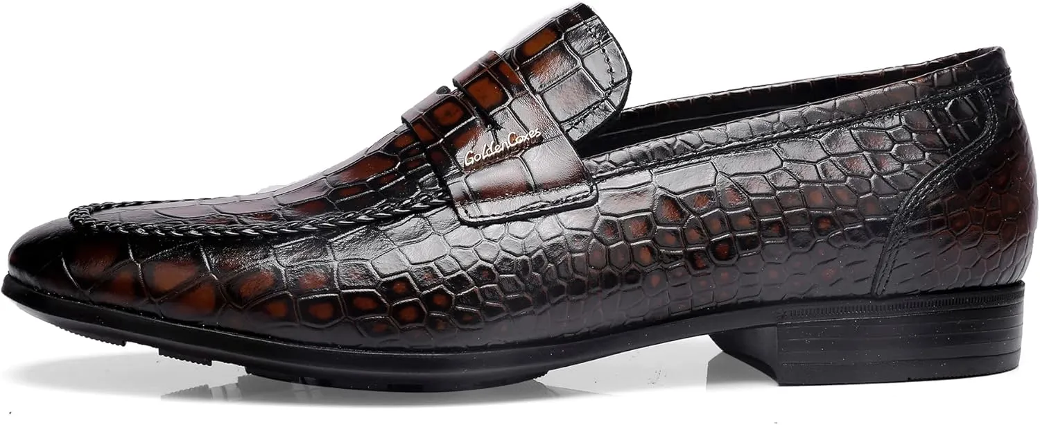 Classic Leather Dress Shoes for Mens, Fashion Crocodile Printed Casual Dress Shoe Loafer Slip On Shoes for Men