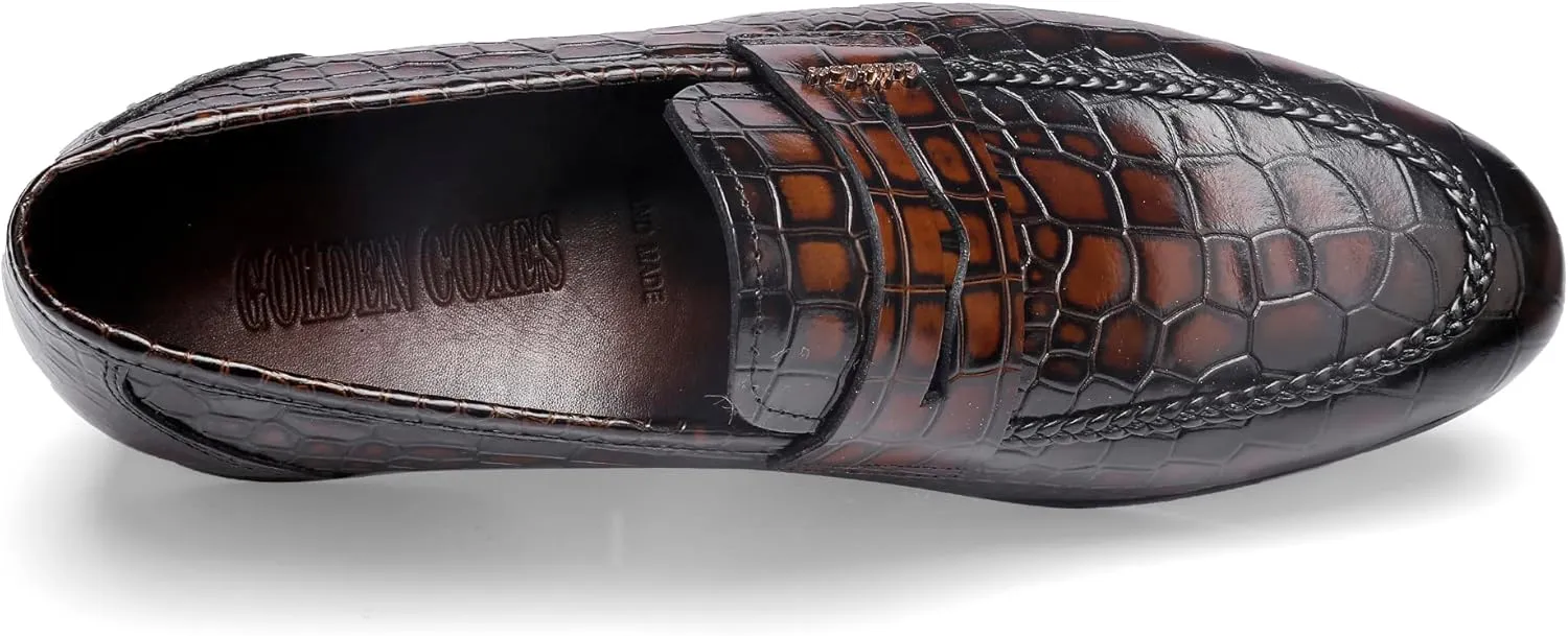 Classic Leather Dress Shoes for Mens, Fashion Crocodile Printed Casual Dress Shoe Loafer Slip On Shoes for Men