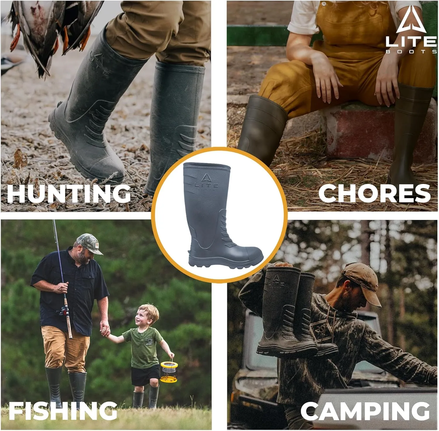 Classic Womens, Waterproof Boots for Women, Insulated, Lightweight, Hunting, Fishing, Wading, Mud, Garden, Chore Boot, Introducing The Lightest Knee High Waterproof Rain Boot Ever Made!