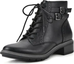 CLIFFS BY WHITE MOUNTAIN Women's Shoes Elibeth Stacked Heel Lace-Up Ankle Bootie