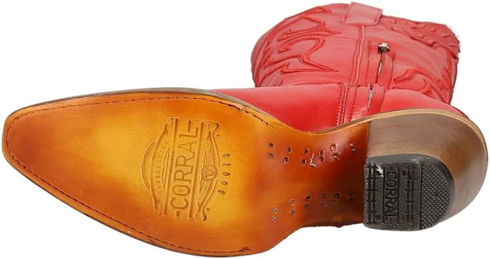 CORRAL LADIE'S PURE WHITE MATCHING STITCH PATTERN & INLAY PULLSTRAPS SNIP TOE, SNIP TOE, LEATHER SOLE, WESTERN, Z5074