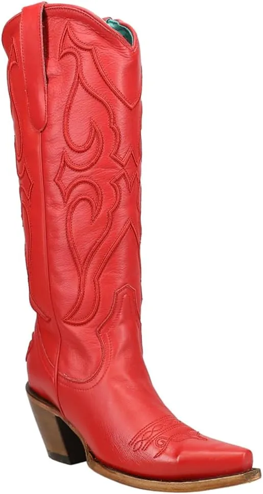 CORRAL LADIE'S PURE WHITE MATCHING STITCH PATTERN & INLAY PULLSTRAPS SNIP TOE, SNIP TOE, LEATHER SOLE, WESTERN, Z5074