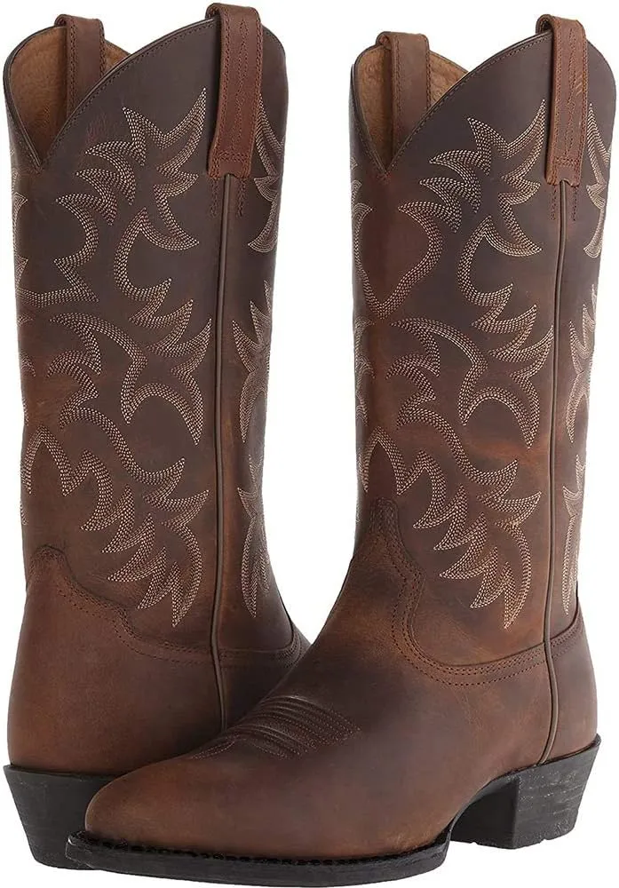 Cowboy Boots for Men Pointy Toe Men's Western Boots Cowgirl Boots Mid Calf Boots Knee High Embroidered Chunky Heel Boot