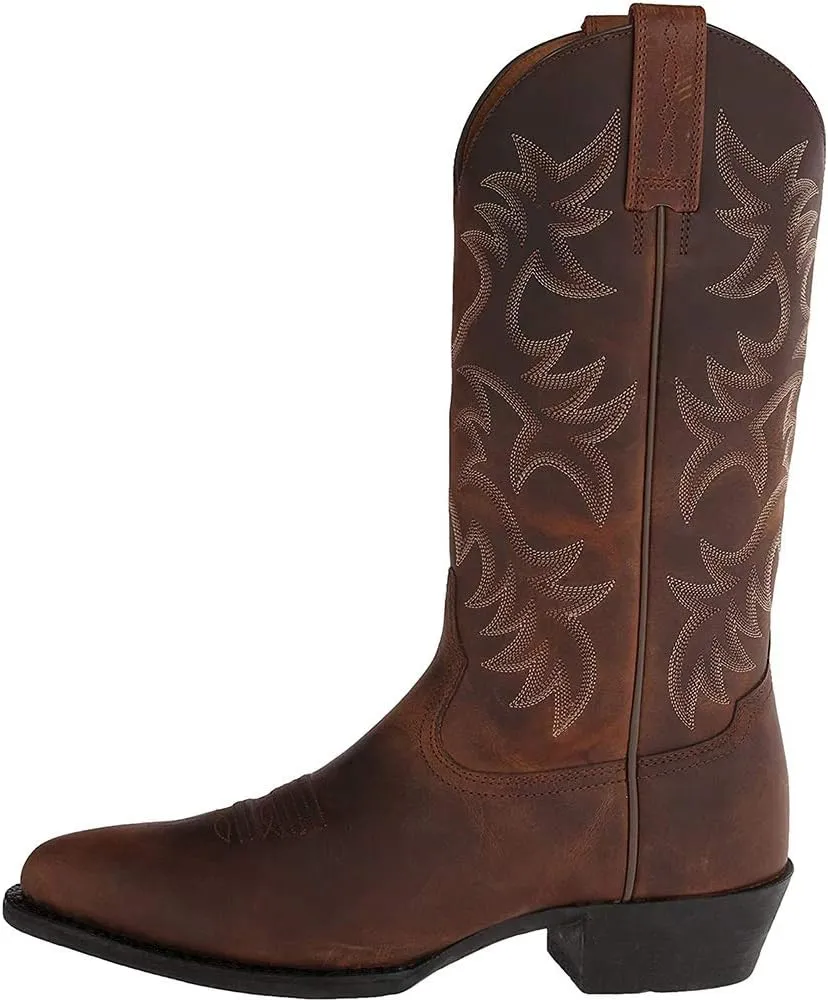 Cowboy Boots for Men Pointy Toe Men's Western Boots Cowgirl Boots Mid Calf Boots Knee High Embroidered Chunky Heel Boot