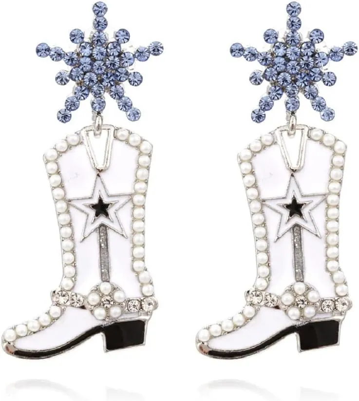 CowWomen Boot Earrings for Women, Cute Boot Statement Earrings, Cowboy Boot Dangle Earrings Hypoallergenic, Christmas Boot Drop Earrings, Pearl Boots Bohemian Earrings Studs