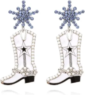 CowWomen Boot Earrings for Women, Cute Boot Statement Earrings, Cowboy Boot Dangle Earrings Hypoallergenic, Christmas Boot Drop Earrings, Pearl Boots Bohemian Earrings Studs