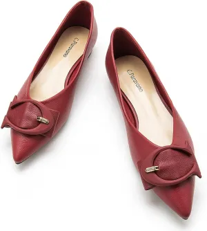 C.Paravano Ballet Shoes | Pointed Toe Leather Flats | Comfortable Slip On Work Flats for Women (Size 11.5, Red, Grain)