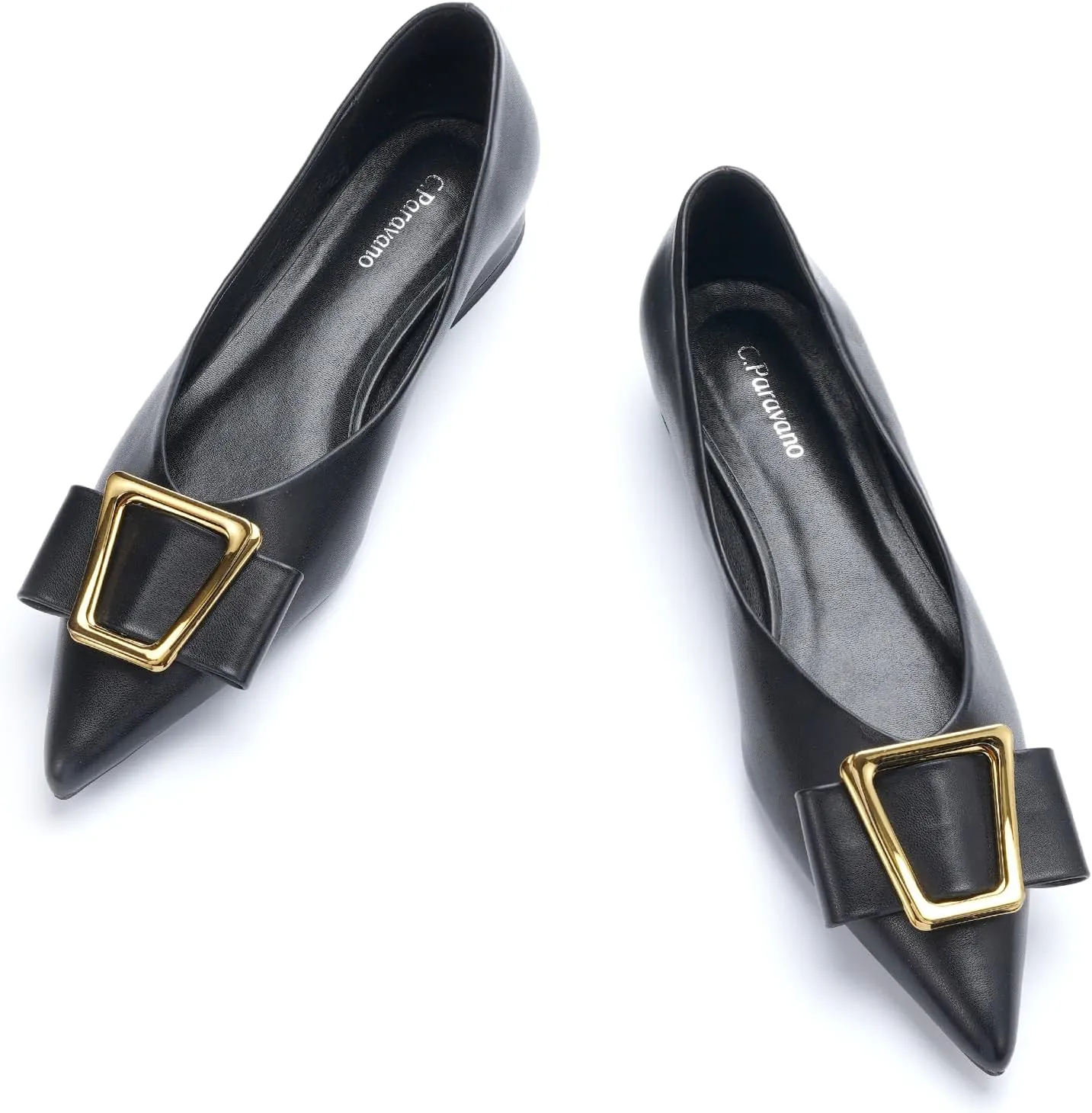 C.Paravano Women’s Pointed Toe Ballet Flats with Metal Buckle | Slip-On Dressy Flats for Women | Comfortable Work Flats | Office, Party, Wedding, Casual Wear Lightweight Women’s Flat Shoes