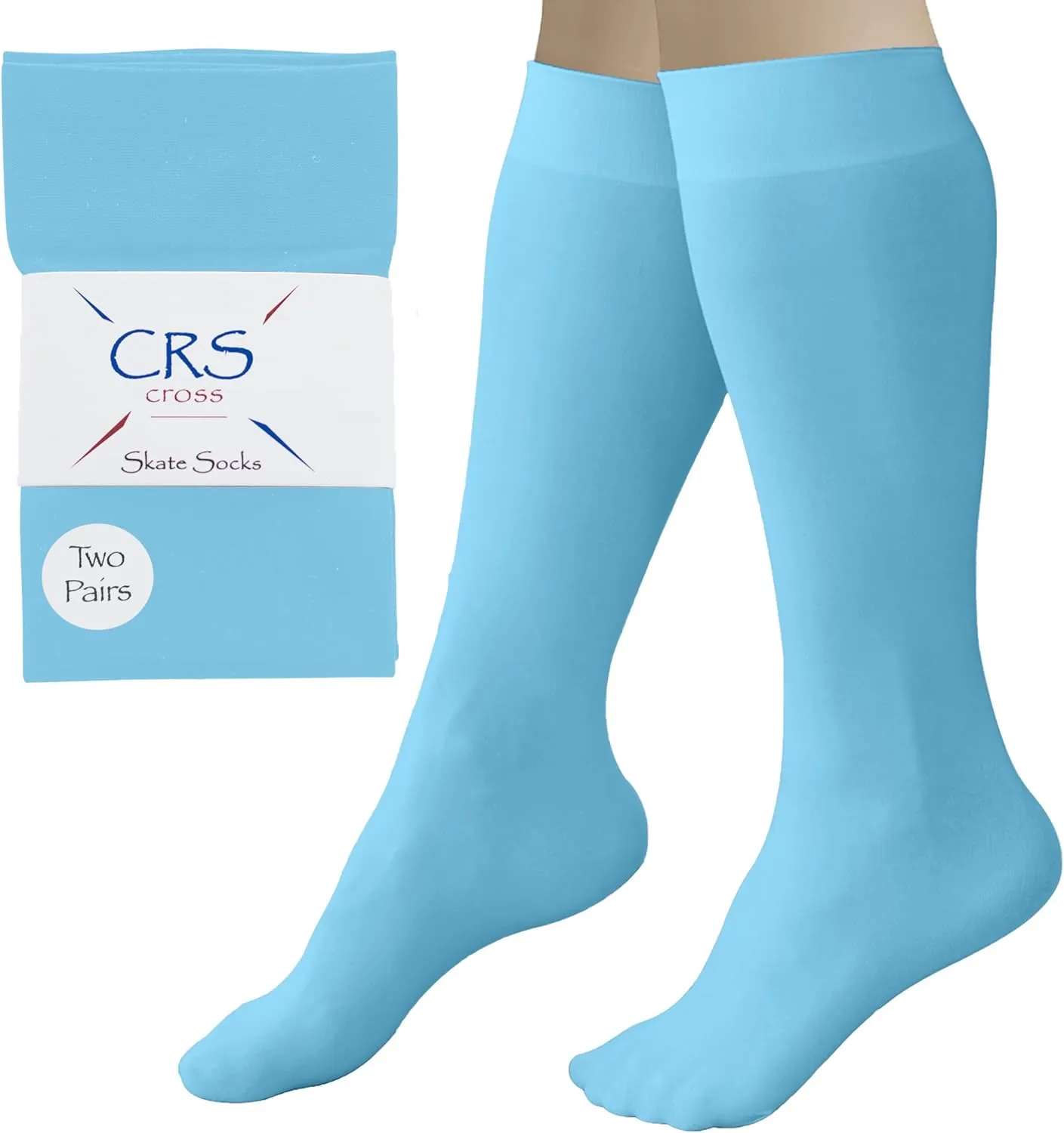 CRS Cross Figure Skating Socks. 2 Pair Knee High Tights. Premium Footed Ice Skate Dance Socks in a Variety of Colors.