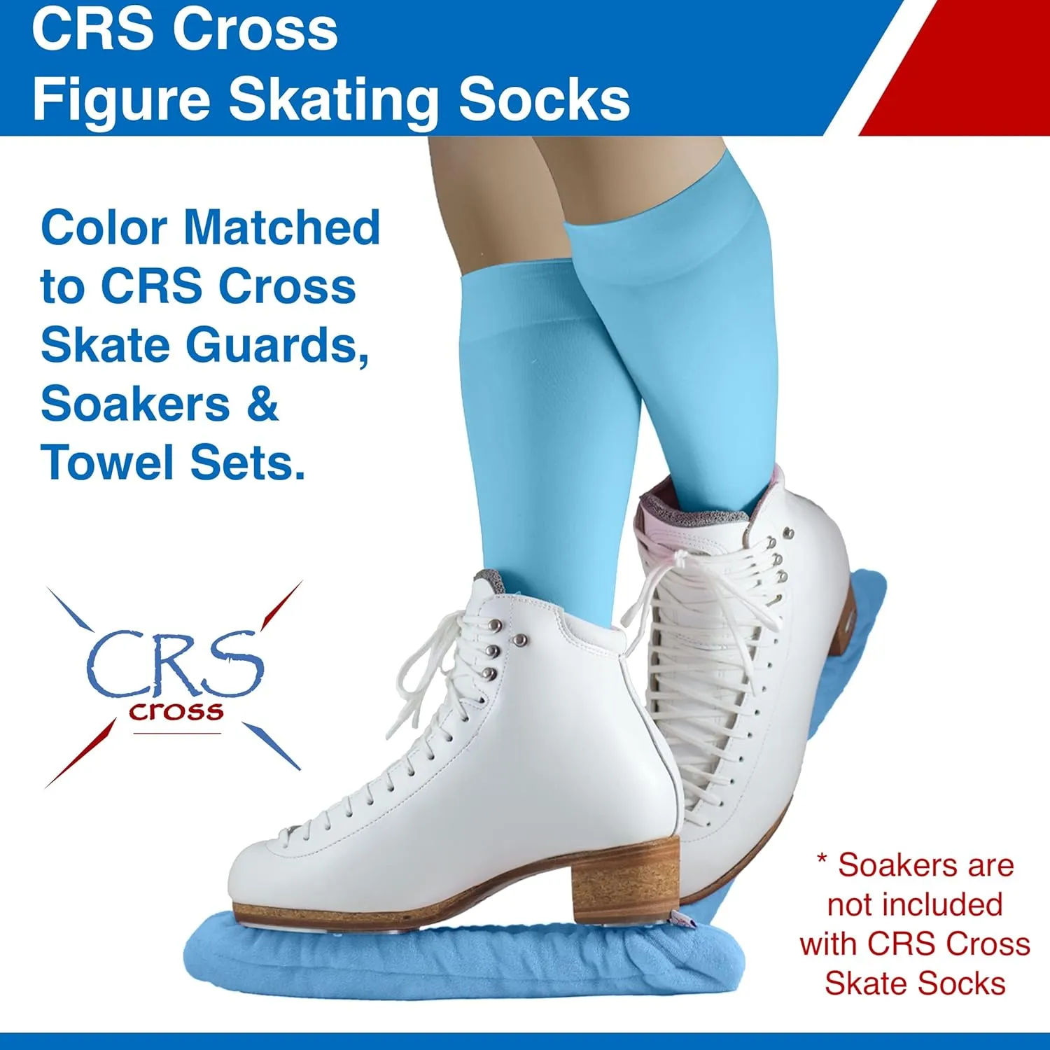 CRS Cross Figure Skating Socks. 2 Pair Knee High Tights. Premium Footed Ice Skate Dance Socks in a Variety of Colors.