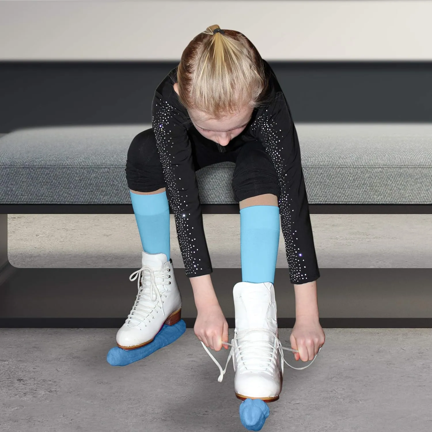 CRS Cross Figure Skating Socks. 2 Pair Knee High Tights. Premium Footed Ice Skate Dance Socks in a Variety of Colors.