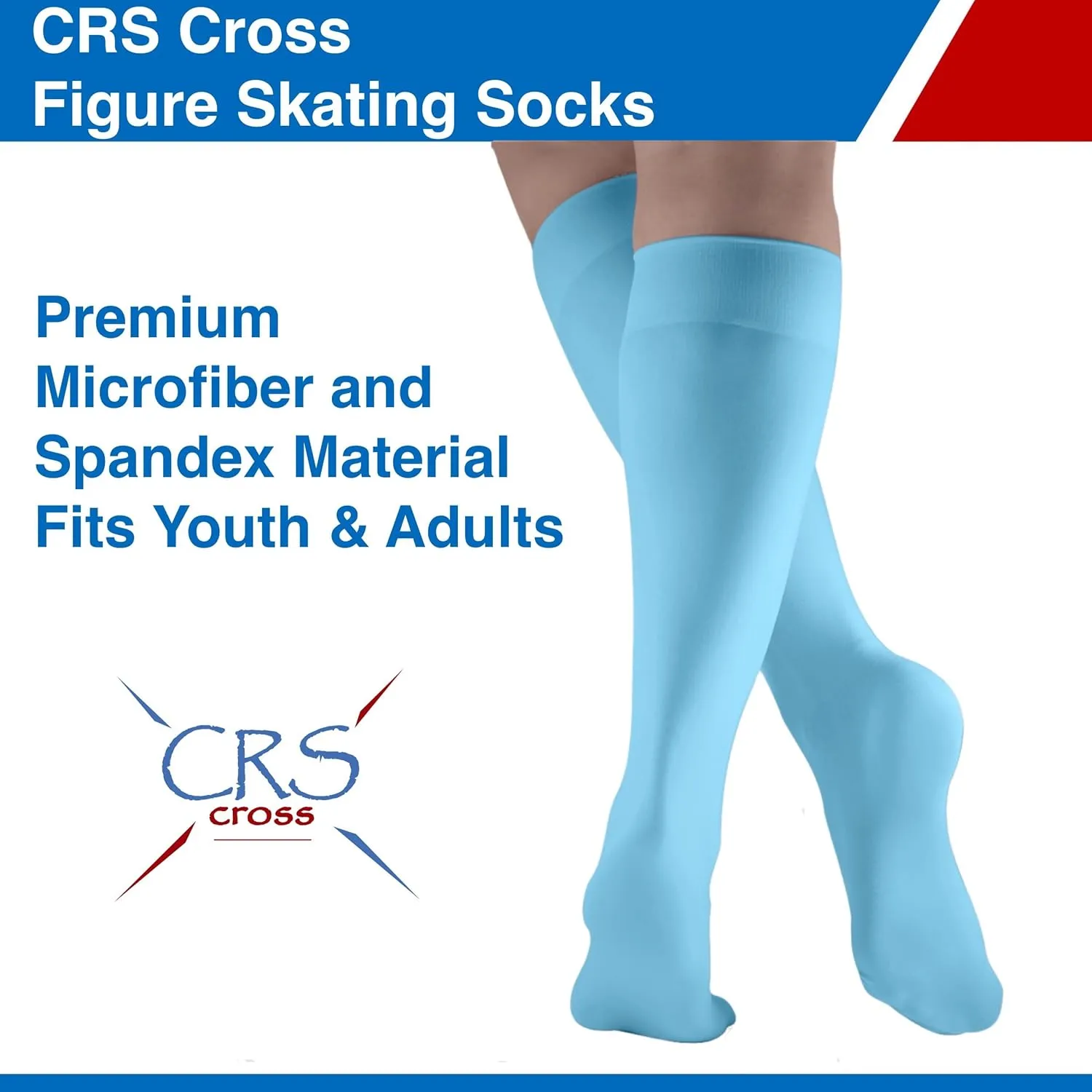 CRS Cross Figure Skating Socks. 2 Pair Knee High Tights. Premium Footed Ice Skate Dance Socks in a Variety of Colors.