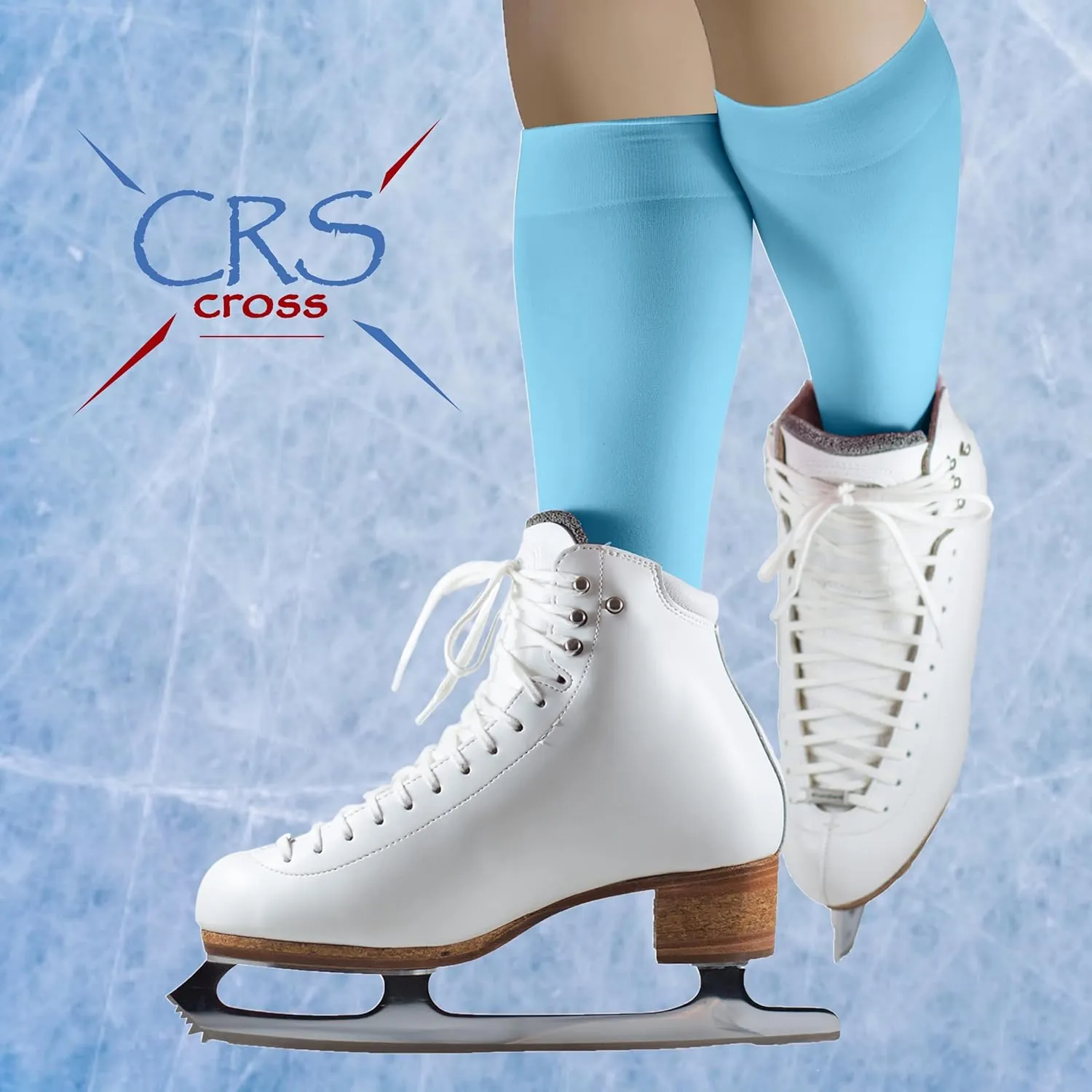 CRS Cross Figure Skating Socks. 2 Pair Knee High Tights. Premium Footed Ice Skate Dance Socks in a Variety of Colors.