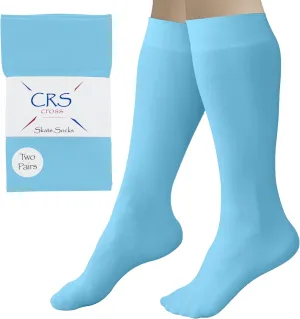 CRS Cross Figure Skating Socks. 2 Pair Knee High Tights. Premium Footed Ice Skate Dance Socks in a Variety of Colors.
