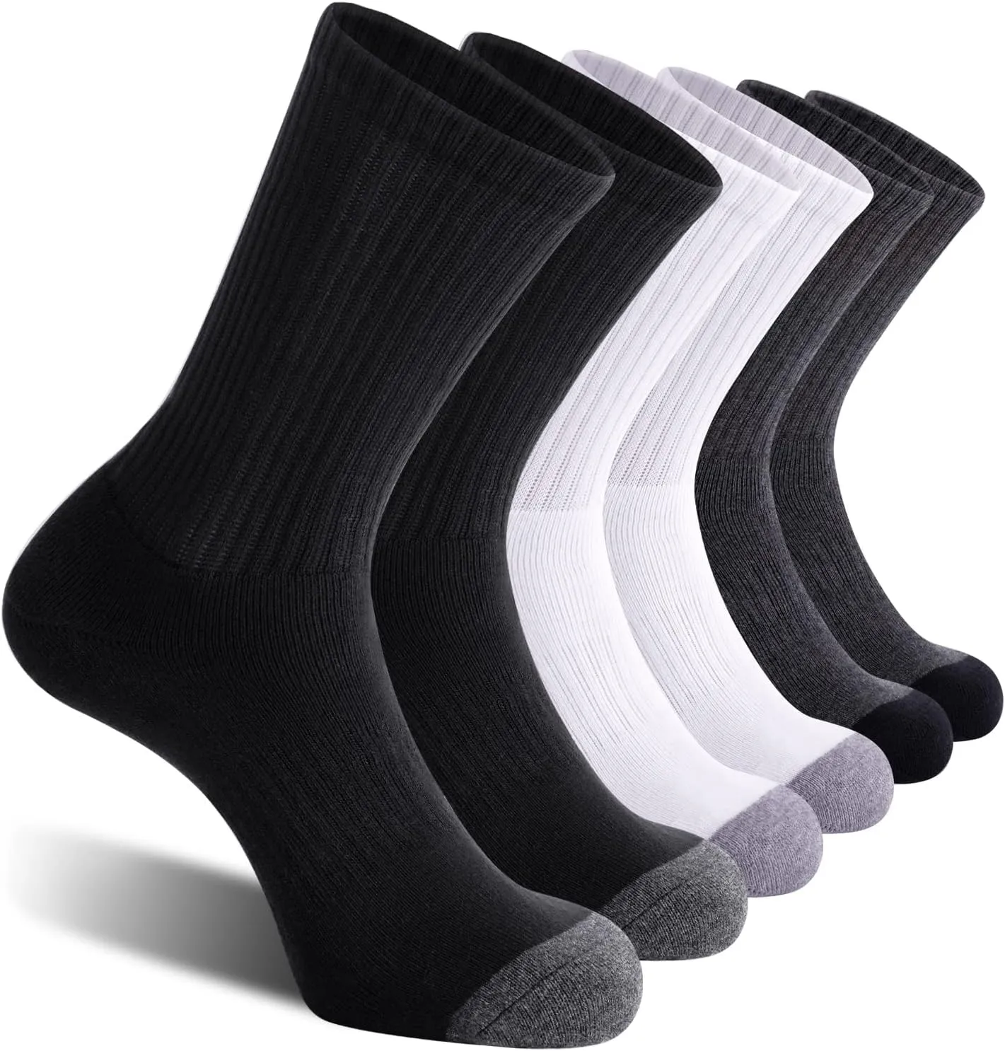CS CELERSPORT 6 Pack Men's Cotton Athletic Crew Socks Full Cushioned Work Boot Socks
