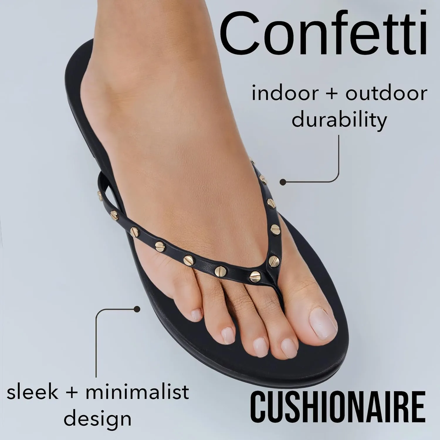 CUSHIONAIRE Confetti Women’s Studded Flip Flop Sandal – Slip-On Thong with Memory Foam & Stylish Rivet Strap