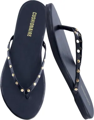 CUSHIONAIRE Confetti Women’s Studded Flip Flop Sandal – Slip-On Thong with Memory Foam & Stylish Rivet Strap